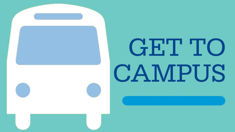 clip art of a bus. "Get to Campus"