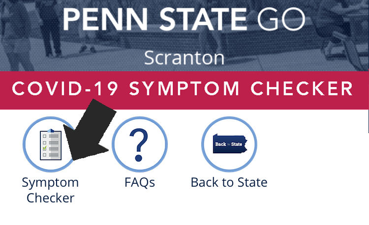 screen shot of penn state go app displaying covid-19 symptom checker