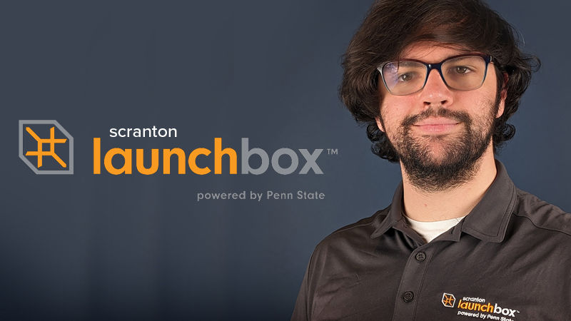 Graphic with LaunchBox logo and close up photo of student