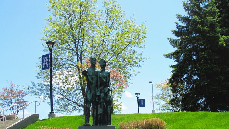 Large outdoor sculpture, "The University of Family" at PSWS by artist Oliver LaGrone, has graced a campus hillside for 40 years. 
