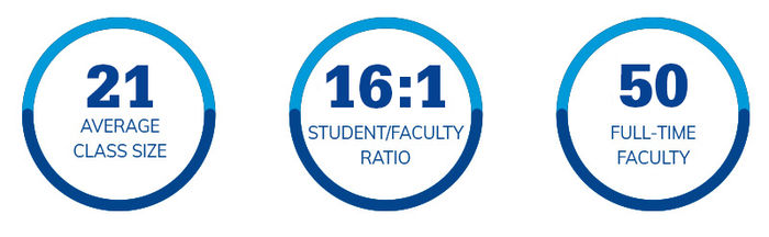 21 students average class size. 16:1 student/faculty ratio. 50 Full-time faculty