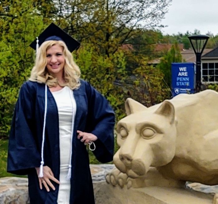 Erika Wheeler poses in her cap and gown this spring at the Scranton's Nittany Lion Shrine