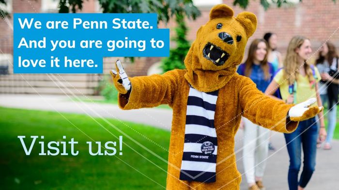 Welcoming nittany lion promoting fall open house