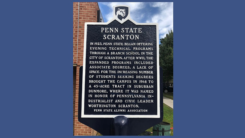 close up of Penn State Scranton historical marker