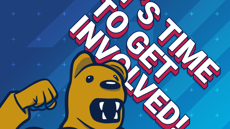 Nittany Lion mascot on blue background with the words Giving Tuesday, it's time to get involved 