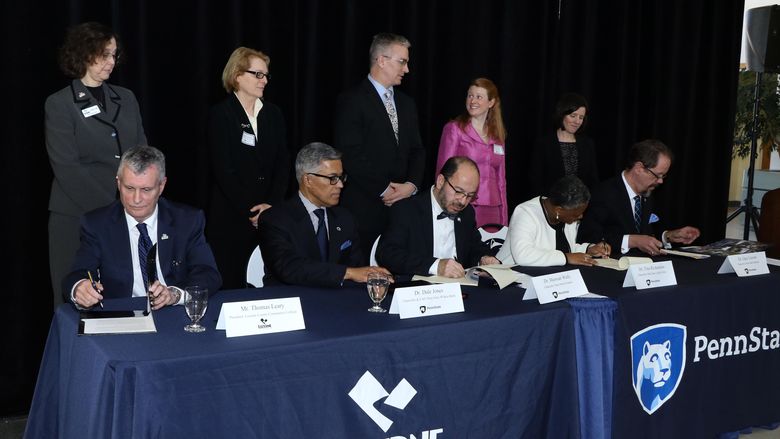 Leaders from five eastern Penn State campuses sign an articulation agreement with Luzerne County Community College. 