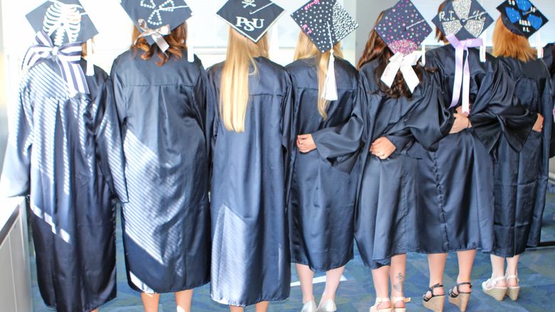 Radiological Sciences students with decorated mortar boards