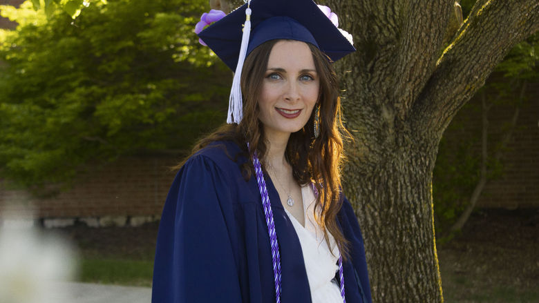 Student wearing commencement regalia