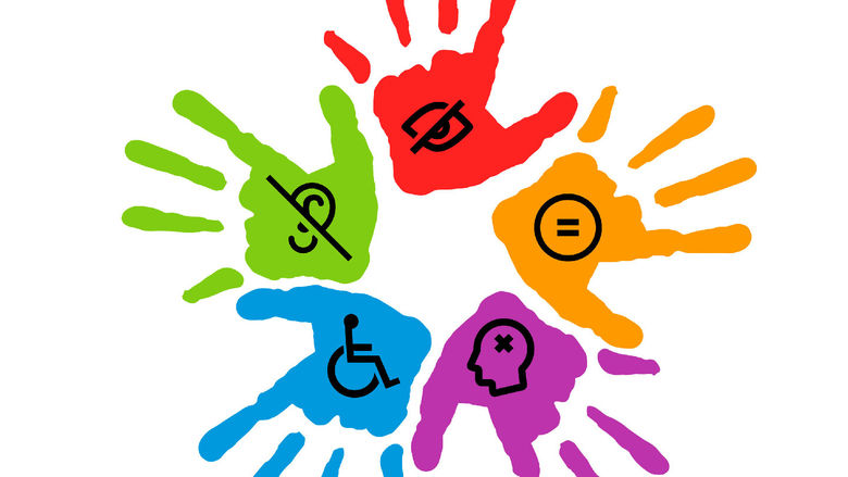 logo with five handprints in different colors forming a circle on a white background