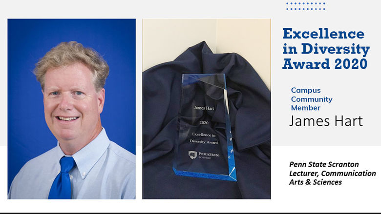 james hart headshot and image of excellence in diversity award