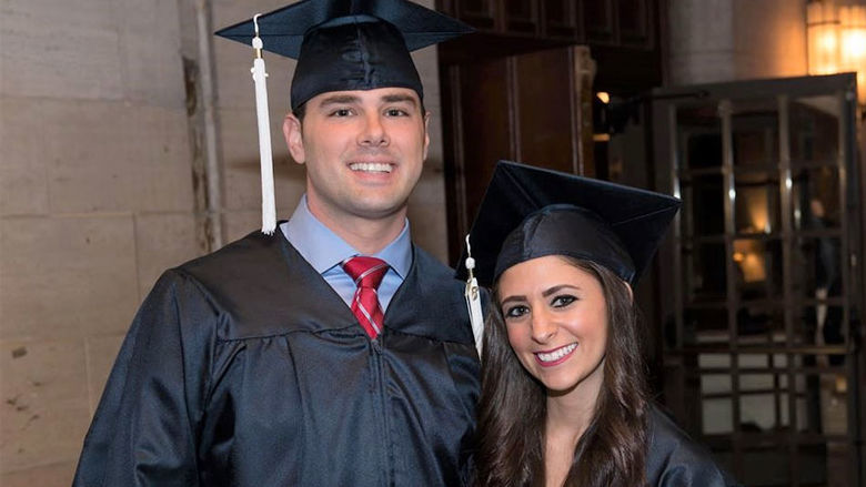 couple wearing graduation caps and gowns