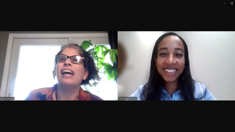 Two women in a Zoom meeting