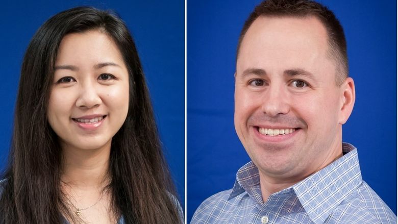 headshots of Xialing Lin and Frank Sorokach
