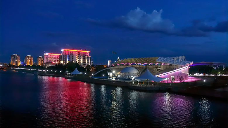 Nur-Sultan from afar at night