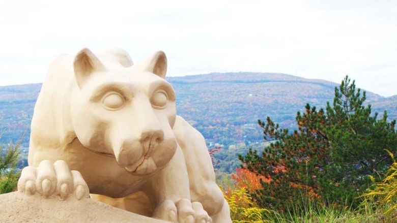 penn state scranton's lion shrine with mountain view in the background