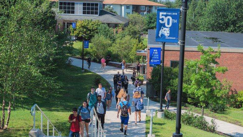 students walking on campus