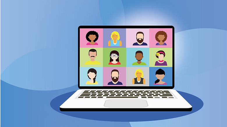 artwork of laptop displaying a video conference