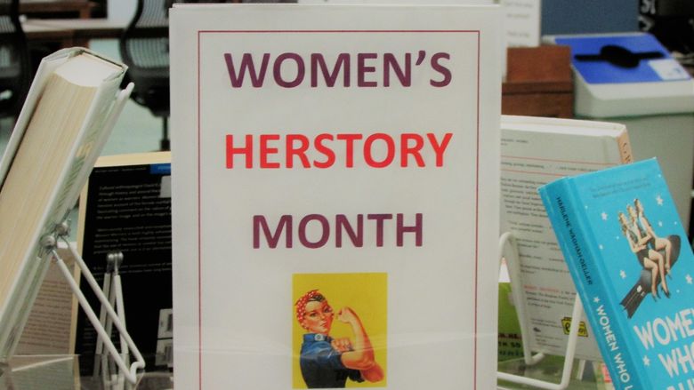 library display of books for women's history month
