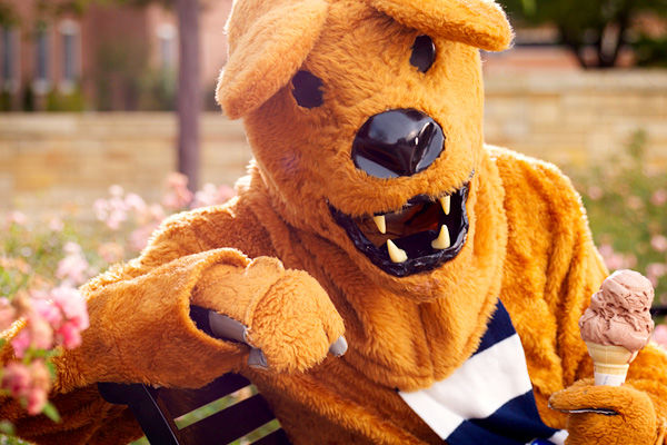 Nittany Lion eating ice cream