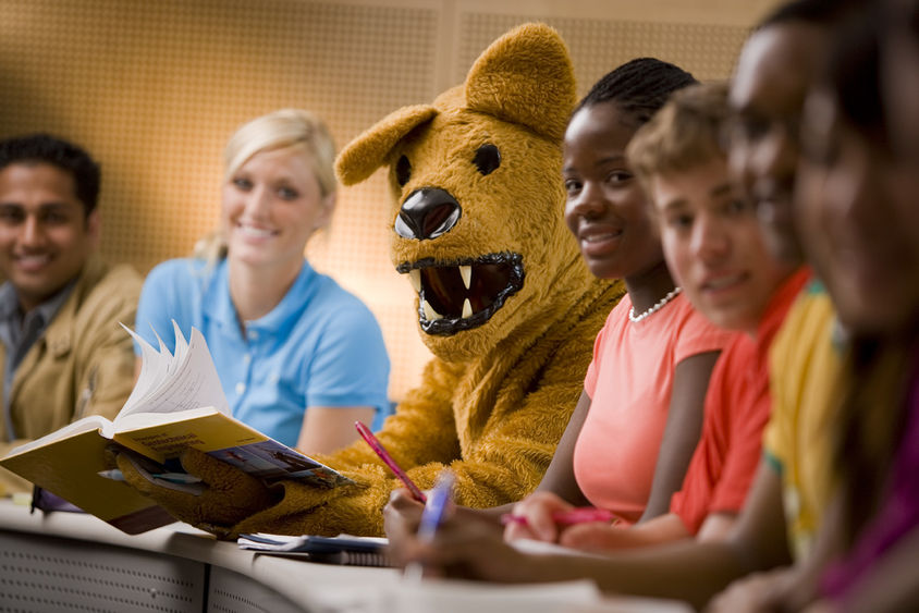 nittany lion and students