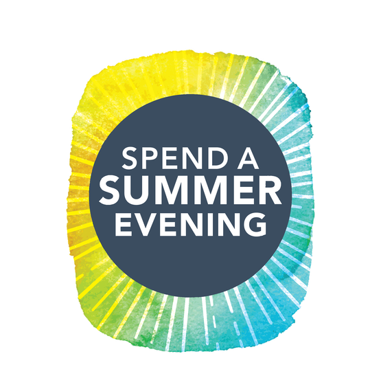 Spend a Summer Evening text placed over watercolor burst