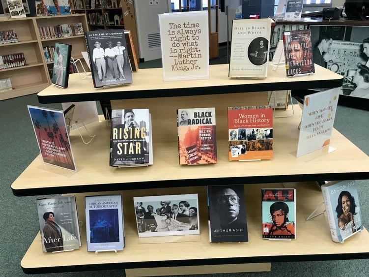 Display at Scranton LIbrary of books and DVDs about black history and Black individuals