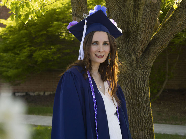 Student wearing commencement regalia