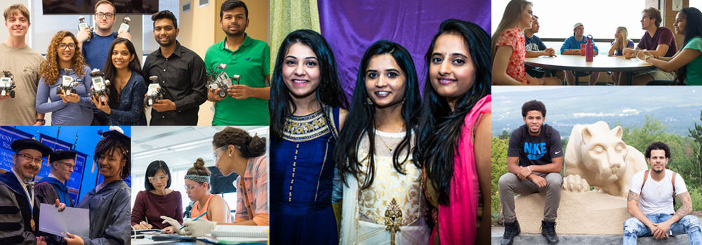 photos of groups of diverse students at various campus events