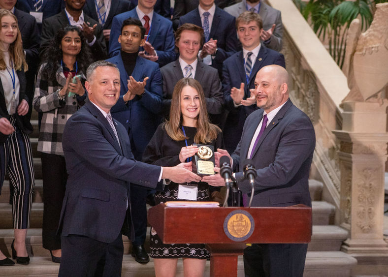 The 2022 Friend of Penn State Legislative Award is presented to Pennsylvania Rep. Jonathan Fritz in the state Capitol.
