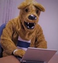 Nittany Lion using laptop