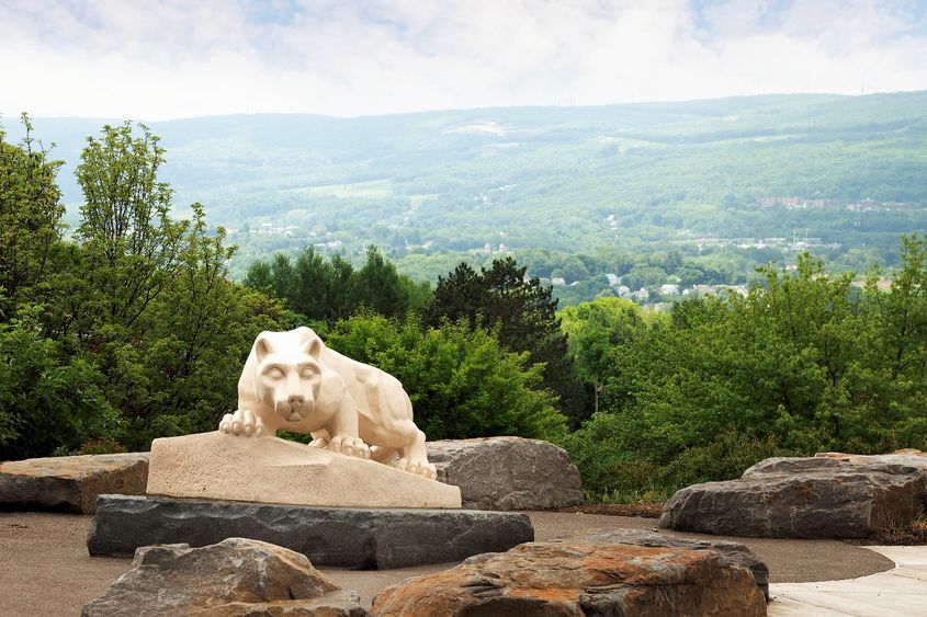 Nittany LIon Shrine at the Scranton campus with view of mountains behind it