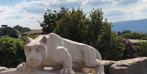 scranton lion shrine on campus on sunny day