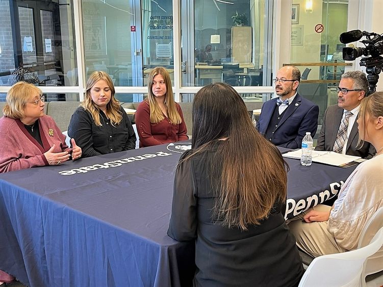 Faculty and students participate in a roundtable discussion at Penn State Scranton with Aging Secretary Robert Torres