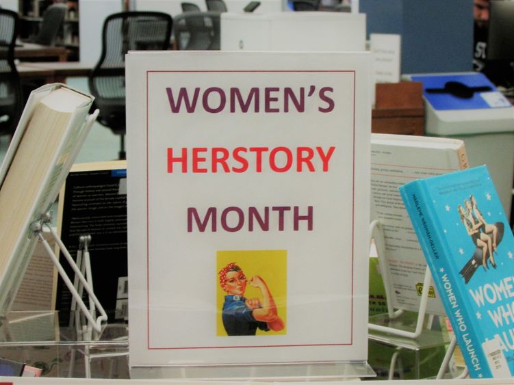 library display of books for women's history month